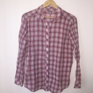 Rubbish pink plaid button up shirt size Large
